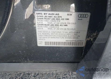 2020 Audi Q5 Premium 55 Tfsi E Quattro S Tronic z USA, uszkodzony, nr VIN WA1G2AFY0L2079572